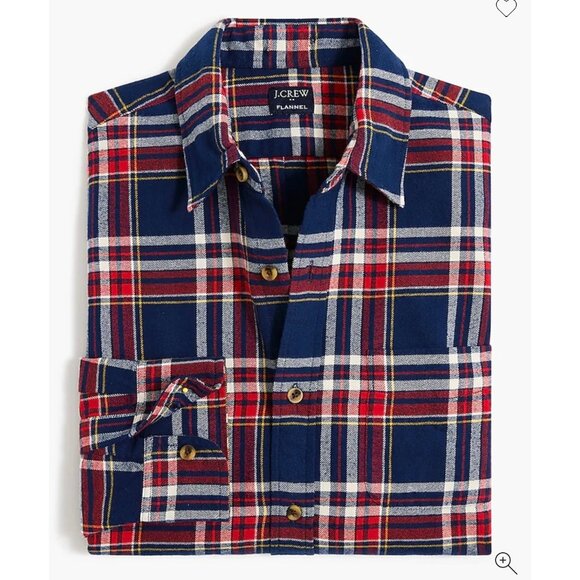 J.Crew Top Men’s Size Medium Navy / Red Classic Plaid Flannel Shirt Long Sleeve - Picture 8 of 12